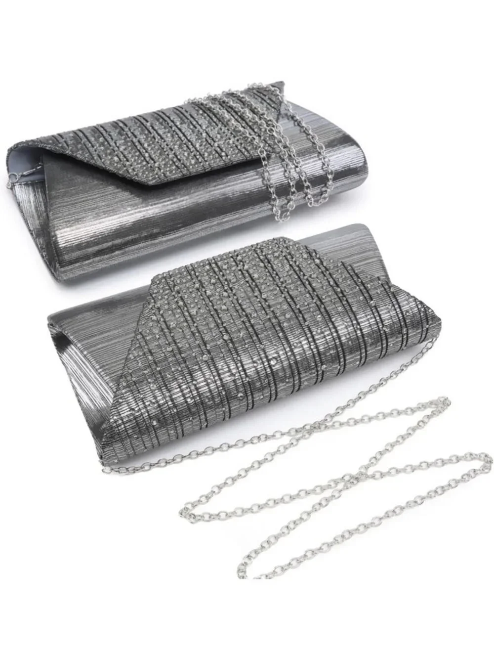 Women’s Grey Clutch Purse With Detachable Chain Wedding Formal Evening Bag